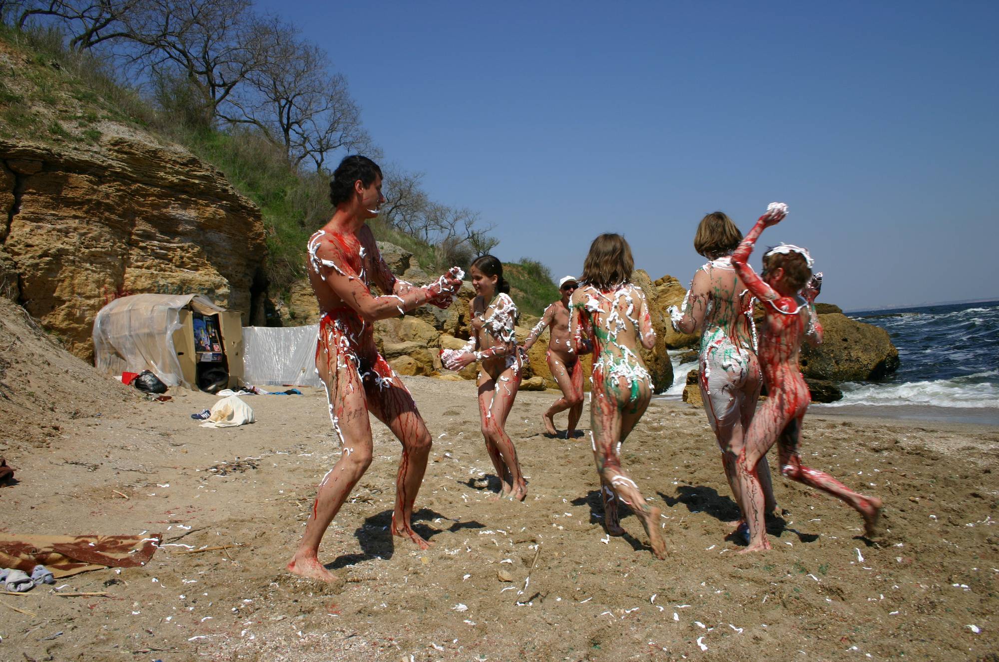 Nudist Families - Beach Paint Fight Actions - 1